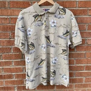 Chaps Ralph Lauren Polo Vintage Marlin Fish Print Men's Large Beige Casual 90’s